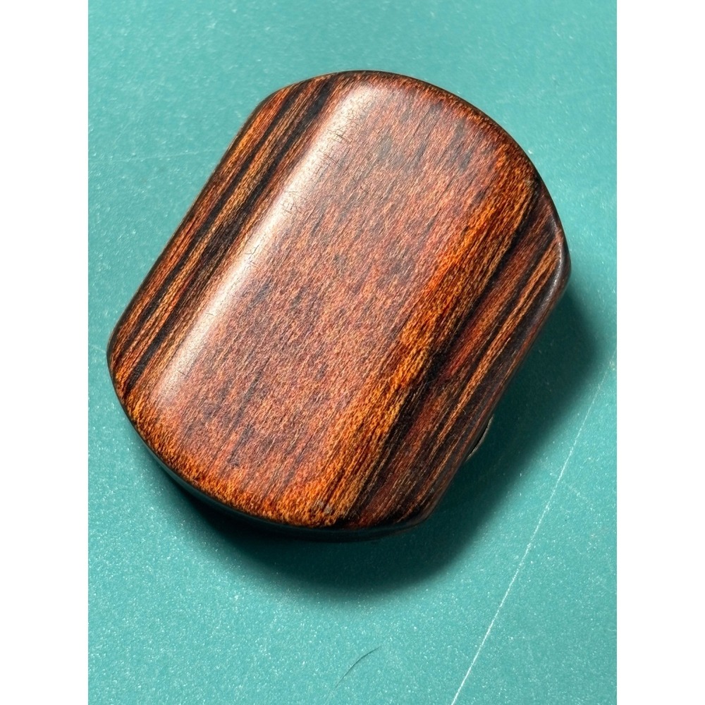 Vintage Polished Wood Scarf Clip Gold Tone Hinged Ring Brown Grain‎ Accessory